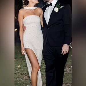 NWT Oh Polly Belgravia Embellished Bandeau Thigh Split Maxi Dress 10